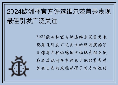 2024欧洲杯官方评选维尔茨首秀表现最佳引发广泛关注